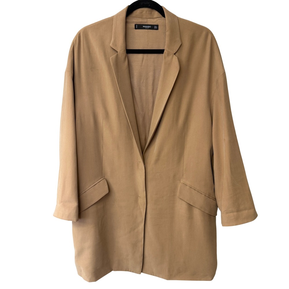 Mango Basics Womens Camel Tan Oversized Blazer Jacket Viscose Blend Size Medium